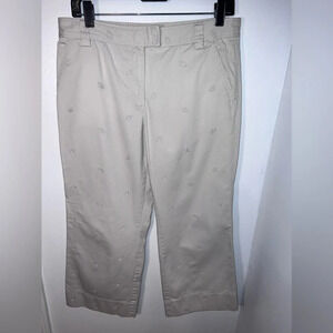 J.Crew,8,cropped mono chromatic embroidered turtle design wide leg chino pant